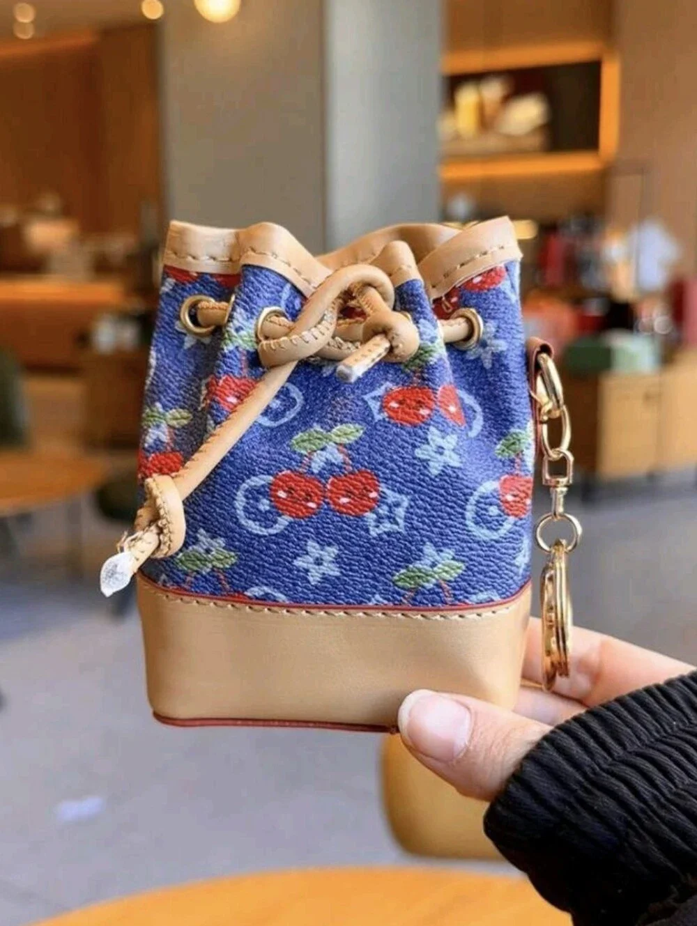 Cherry Decor Cinch Coin Pouch Bag Charm/ Keychain NEW